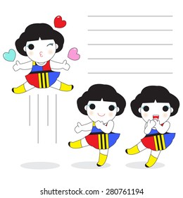 Happy And Cheerful Girls paper note illustration