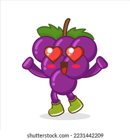 happy cheerful grape cartoon character icon, Grape character with love emotions