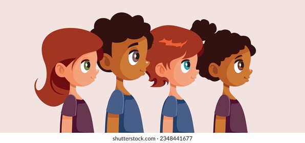 
Happy Cheerful Group of Kids Standing together Vector Banner. Happy children from Profile Side View Vector Illustration
