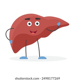 Happy cheerful human liver character waving hand to say Hi, smiling and greeting vector illustration