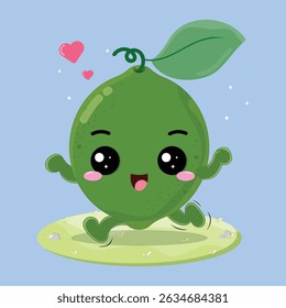 Happy And Cheerful Lime Fruit Cartoon Character Running In The Grassland