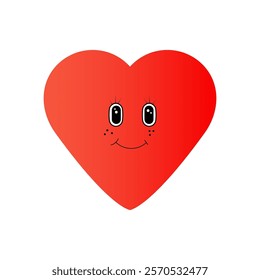 Happy cheerful red heart in groovy style. Vector illustration.