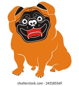 Happy cheerful red pug with red tongue, pug. Vector.