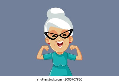 
Happy Cheerful Strong Grandma Vector Cartoon Illustration. Healthy Energetic Old Woman Feeling Confident And Empowered 
