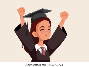 
Happy Cheerful Student Celebrating Graduation Vector Cartoon Illustration. Excited graduate feeling successful for academic achievement
