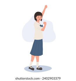 Happy Cheerful Thai Student in Uniform is doing Let's go.