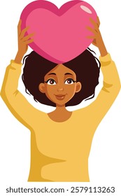 
Happy Cheerful Woman Holding a Big Heart Vector Cartoon Character. Lovely lady feeling in love and infatuated 
