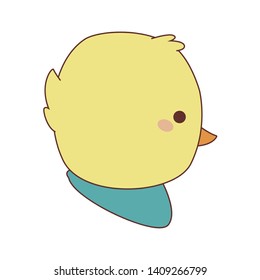 Happy cheerful yellow chick wearing blue scarf profile shot drawing vector illustration graphic design