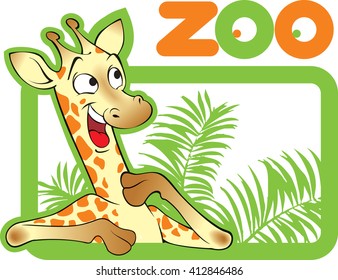 Happy and cheerful young cartoon giraffe.