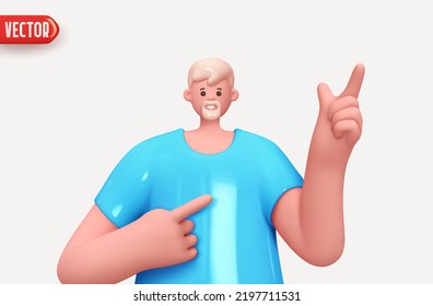 Happy cheerful young man with beard shows thumb up hand gesture. Young handsome boy wearing casual. Realistic cartoon characters. Close up 3d people positive. vector illustration