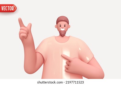 Happy cheerful young man shows thumb up hand gesture. Young handsome boy wearing casual. Realistic cartoon characters. Close up 3d people positive. vector illustration