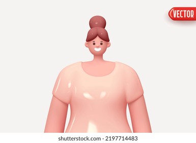 Happy cheerful young woman. Young handsome girl wearing casual. Realistic cartoon girl characters. Close-up 3d People women positive. Vector illustration