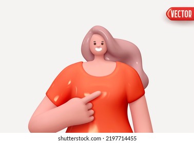 Happy cheerful young woman shows thumb up hand gesture. Young handsome girl wearing casual. Realistic cartoon characters. Close up 3d people positive. vector illustration