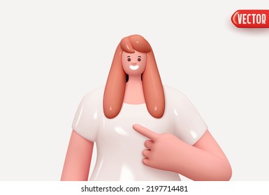 Happy cheerful young woman shows thumb up hand gesture. Young handsome girl wearing casual. Realistic cartoon characters. Close up 3d people positive. vector illustration