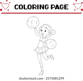 happy cheerleaders is playing pompom coloring page for kids