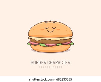 Happy cheeseburger cartoon character vector illustration