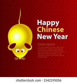Happy cheesy new year square banner. Golden rat on a red background. Copy space for your text. Vector 