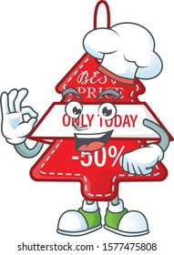 Happy Chef christmas best price tag cartoon character with white hat