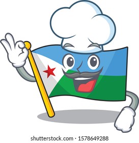 Happy Chef flag djibouti cartoon character with white hat