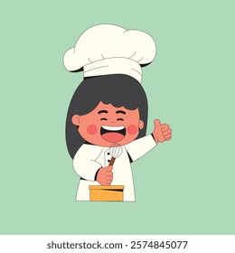 Happy Chef Girl Cartoon Illustration