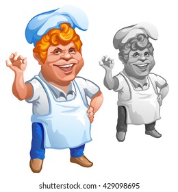 Happy chef isolated on white background. Vector cartoon close-up illustration.
