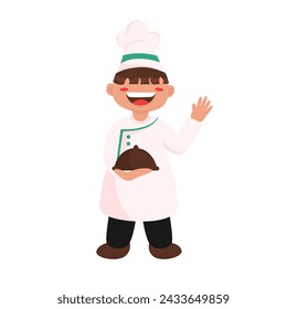 Happy chef kids character in flat illustrations