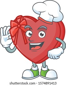 Happy Chef love gift box cartoon character with white hat
