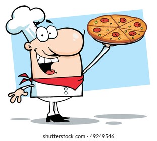 Happy Chef Presenting His Pizza Pie