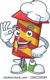Happy Chef red stripes fireworks rocket cartoon character with white hat