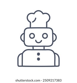 Ícone robô de chef feliz. Um robô desenhado à mão vestindo um chapéu de chef com um sorriso, insinuando o futuro da cozinha e da automação.