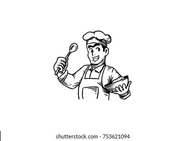 Happy Chef With Stir and Dough