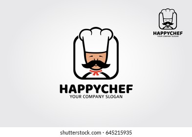 Happy Chef Vector Logo Illustration. Logo template suitable for businesses and product names. Logo of a stylized chef with chef hats  and big mustache.