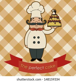 Happy chef with wedding cake card