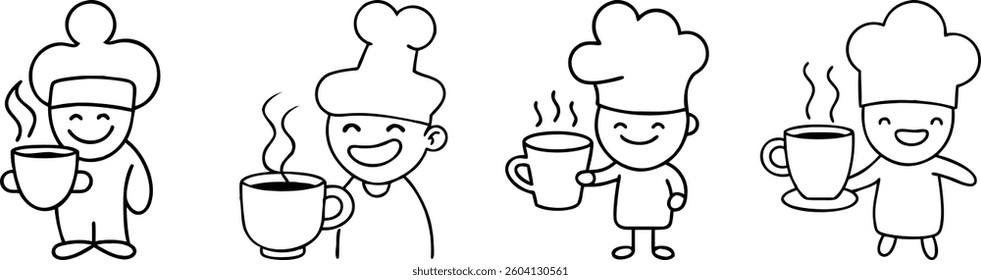 Happy Chefs Holding Coffee Mugs Cartoon