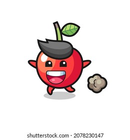the happy cherry cartoon with running pose , cute style design for t shirt, sticker, logo element
