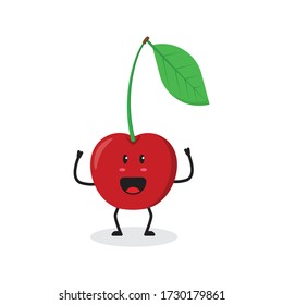 happy cherry fruit cute character mascot vector design
