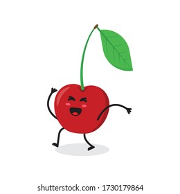 feliz fruta cereza lindo personaje mascota diseño vectorial