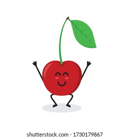 happy cherry fruit cute character mascot vector design