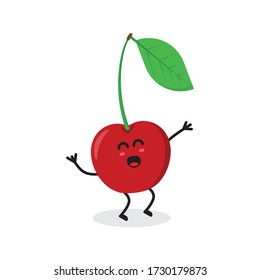 feliz fruta cereza lindo personaje mascota diseño vectorial