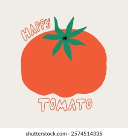 Happy Cherry Tomato. Simple Pomodoro Tomatoes Vegetable. Hand Drawn Vector Illustration