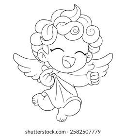 Happy Cherubic Angel line art drawing