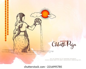 Happy Chhath Puja cultural Indian festival celebration background vector