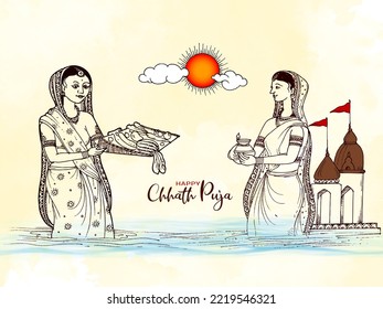 Happy Chhath Puja festival celebration greeting background vector