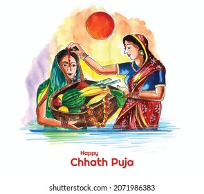 Happy Chhath Puja Holiday background for Sun festival of India