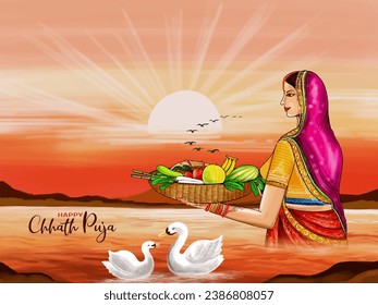 Happy Chhath puja Indian religious festival elegant background vector