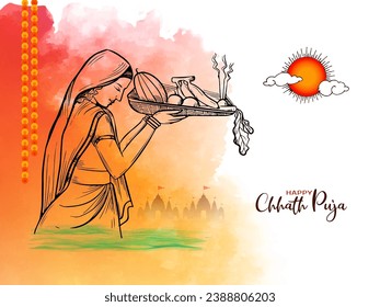 Happy Chhath puja Indian religious sun worship festival background vector