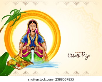 Happy Chhath puja Indian Sun worshiping festival background vector