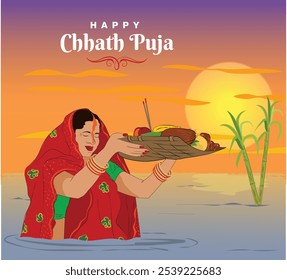 Happy Chhath Puja, omen pray to the Sun God while standing in the river at both sunrise and sunset