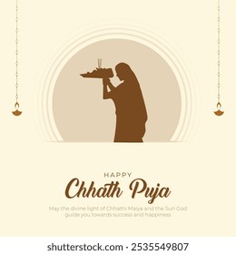 Happy Chhath Puja Post e cartão de felicitações. Ilustração vetorial da celebração do Puja do festival indiano