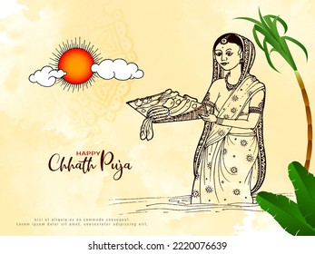 Happy Chhath Puja traditional worship festival greeting background vector